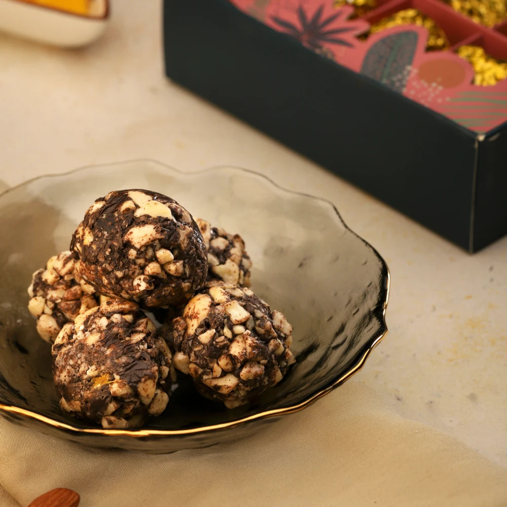 Diabetic Safe & Sugar-Free Dark Chocolate Alphonso Mango Protein Balls with 5 gram protein per portion size